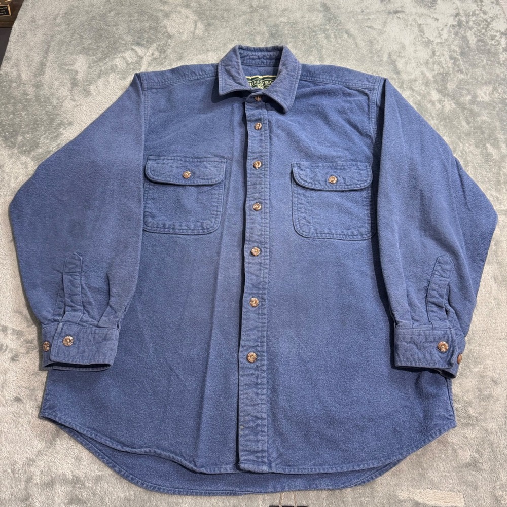 Field & Stream Mens Blue Chamois Flannel Shirt Cotton Button Down Vintage Medium
